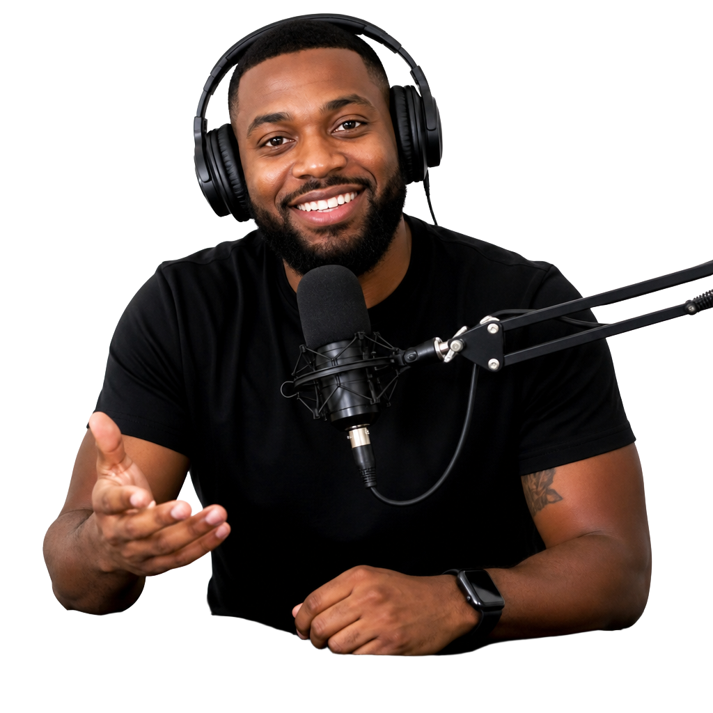 Content creator recording a podcast